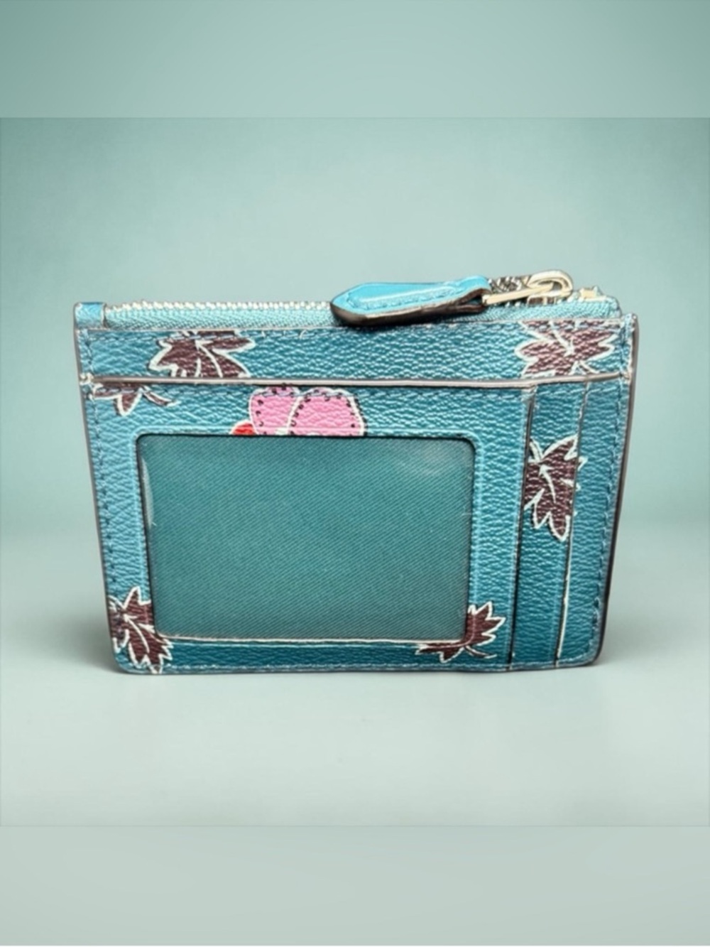 COACH Mini Skinny ID Case in Dark Teal Wildflower Print w/ Keychain/NWOT - Picture 4 of 7
